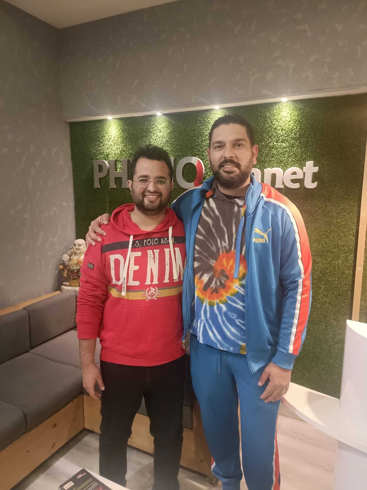 Cricketer Yuvraj Singh with Dr. Sahil Behl at Physio Planet, Panchkula