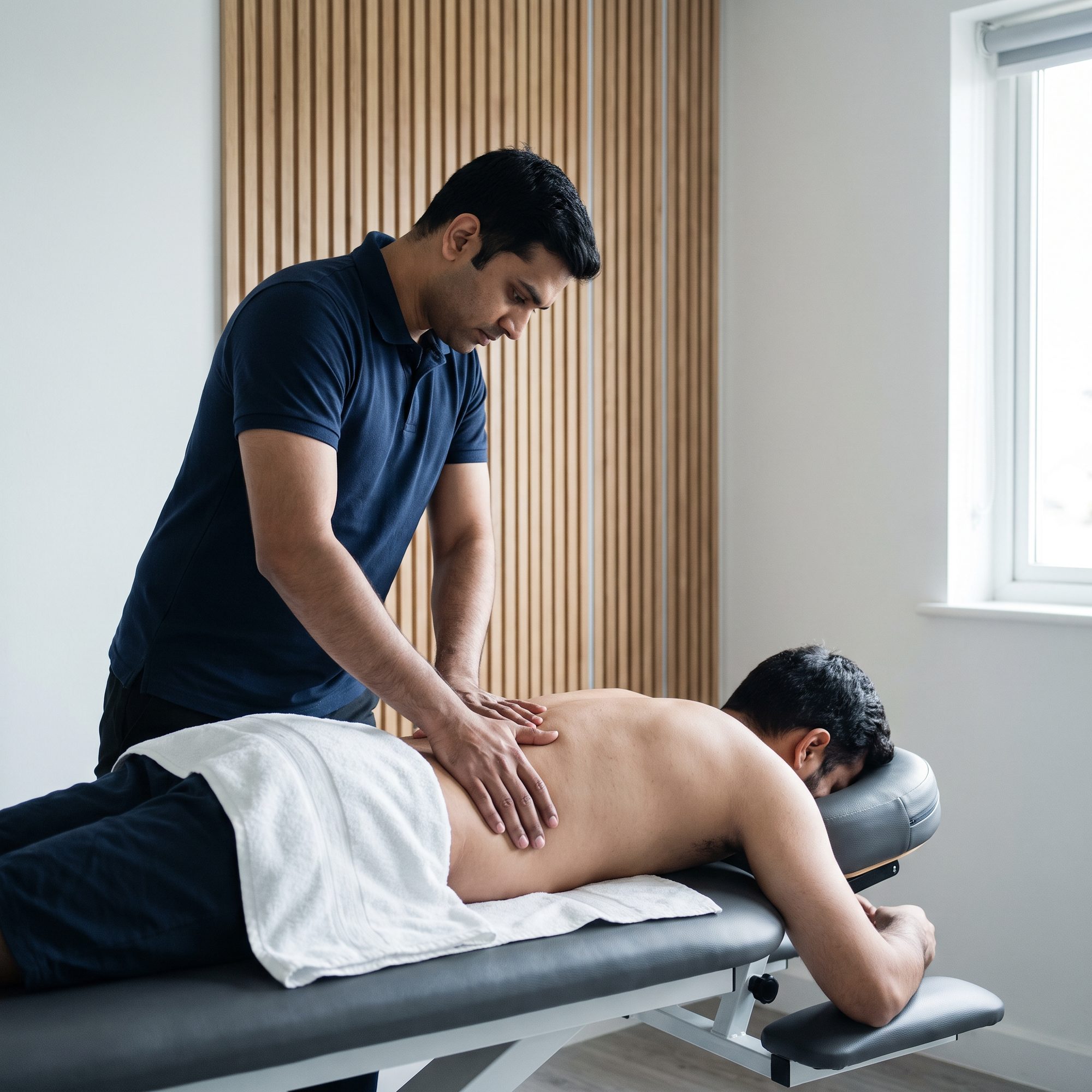 Hands-on lumbar spine mobilisation on a treatment table