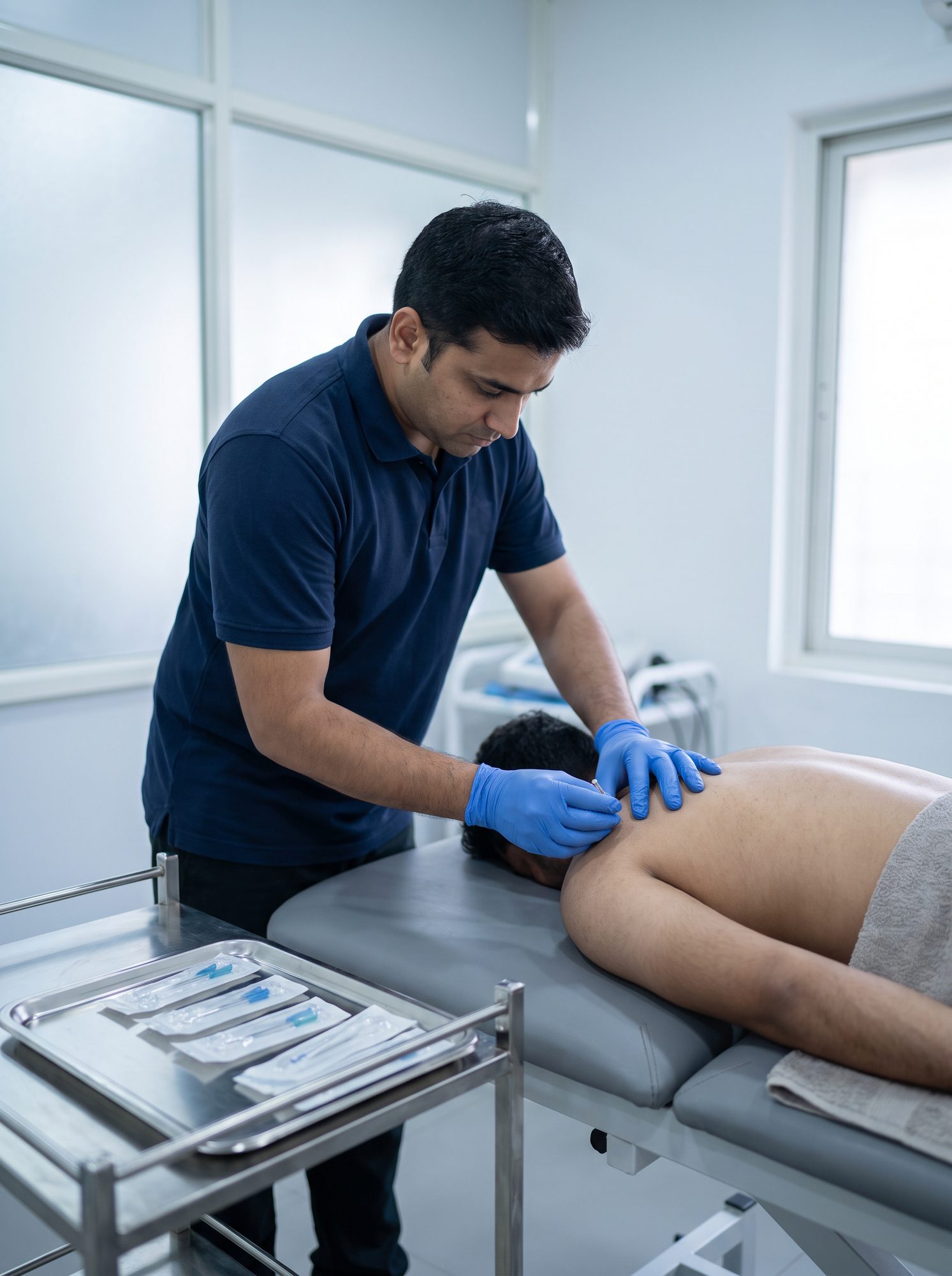 Certified dry needling treatment of the shoulder muscles