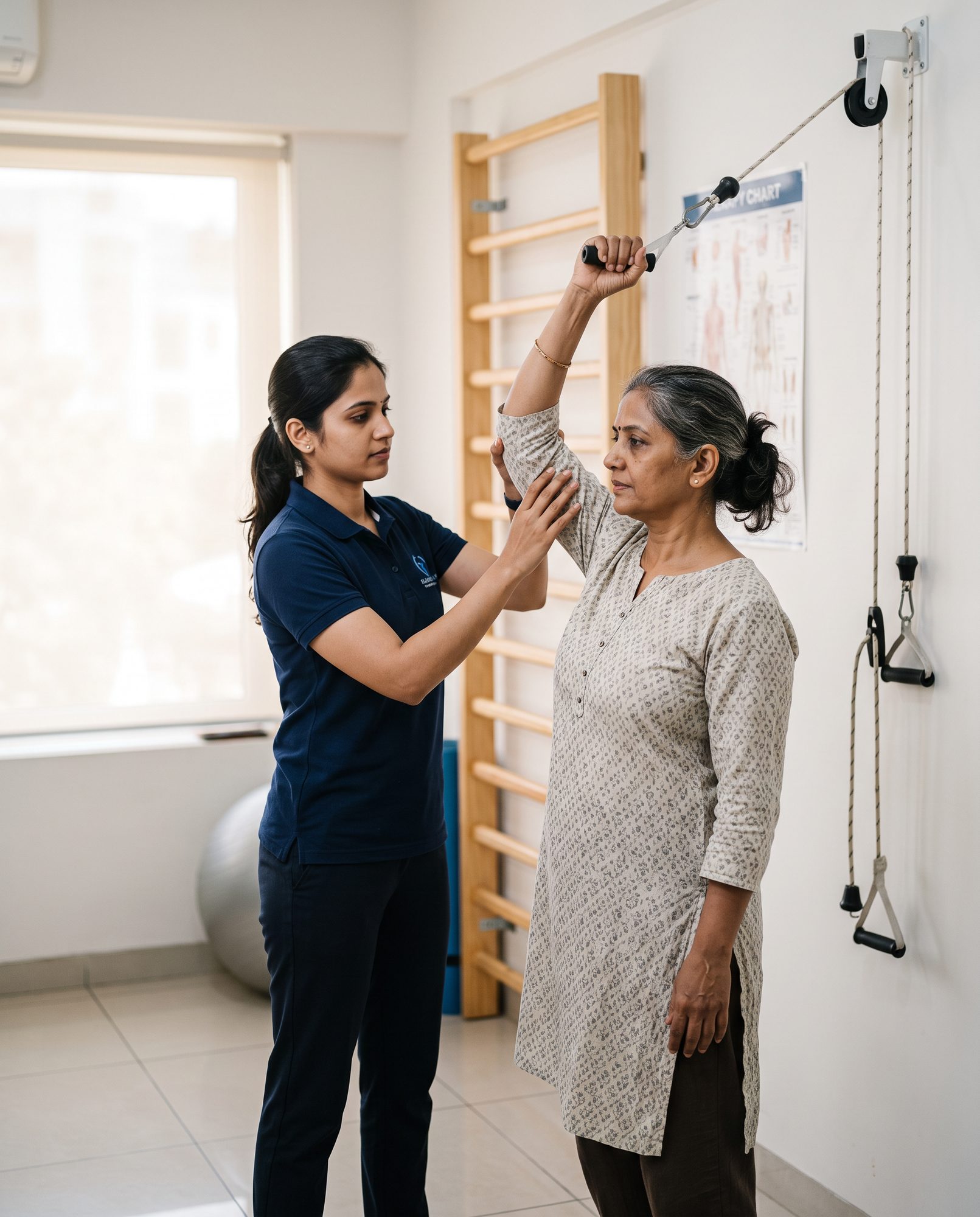 Assisted shoulder pulley exercise for frozen shoulder